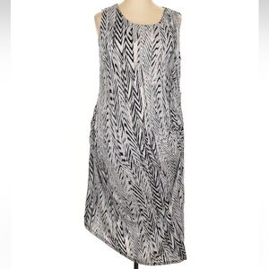 Calvin Klein Black & White Sleeveless Asymmetrical Hem Midi Dress Plus Size 2X